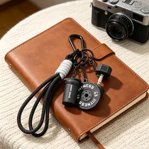 Gym Fitness Keychain for Men & Women, 4-In-1 Sporty Charms with Shaker Bottle & Weight Plate, Aesthetic Hand-Woven Bag Accessory & Gift