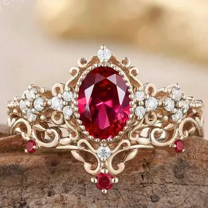 Vintage Diamond Lace Flower Edge Women Ring with Zircon Stone Retro Court Style Couple Ring