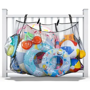 Hanging Pool Float Storage Bag Large Mesh Pool Toy Holder for Pool Noodles Inflatables and Toys Adjustable Fence & Poolside Organizer