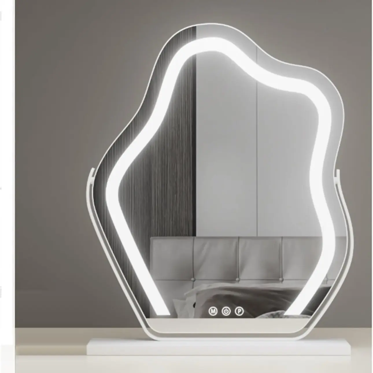 Vertical Vanity Mirror,Anti-Fog Large Circle Makeup Mirror, 3-Color Dimmable LED Light,Cloud Shaped Makeup Mirror with LED Light(Color:White,Size:30x43CM/11.8x16.9IN)