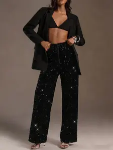 Women's Party Style Wide Leg Pants, Sparkling Sequins, Elastic Waist, Loose-Fitting, Casual, All Seasons, Modern Design, Womenswear, Lady