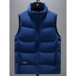 Men's Letter Print Zip Up Thermal Lined Puffer Vest Jacket, Loose Casual Comfy Sleeveless Outerwear for Fall & Winter, Men's Clothes for Daily Wear