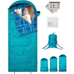 KingCamp 45°F Kids Sleeping Bag, Lightweight Waterproof & Compact Flannel Sleeping Bags Cold Weather & Warm Youth Essentials Gear Accessories for Camping, Fits 10-12 Children up to 4'7"-5'5" Tall