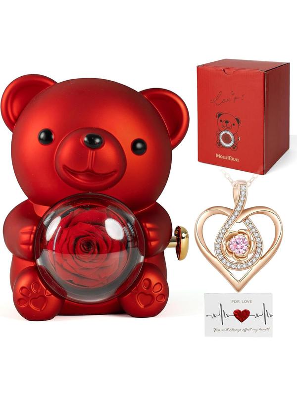 Red rose teddy bear spinning gift box paired with a rose gold heart ...