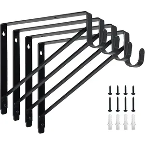 4 Pack Heavy Duty Closet Shelf & Rod Brackets,Closet Rod Bracket,Shelf Brackets Clothes,Closet Shelves Bracket with Rod Shelving Support,with Screws Black
