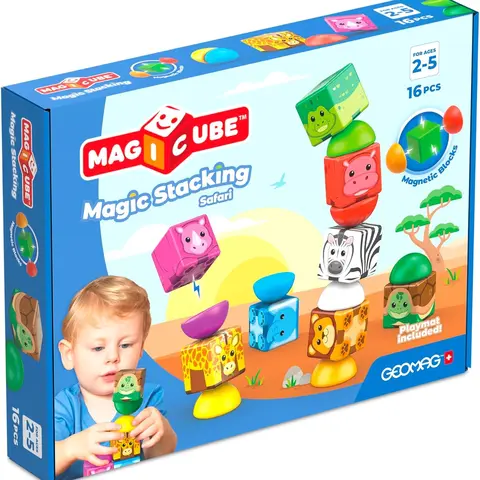 Geomag Magicube Magnetic Blocks for Toddlers Ages 1 to 5 Swiss Made STEM Building Toy Set MAGICUBE 16PCS SAFARI