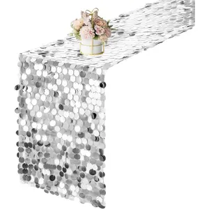 12 x 108 Inch  Sequin Table Runner Glitter Rectangle Big Sequin Table Runner for Wedding Party Birthday Christmas Halloween Decoration (1 Pack)