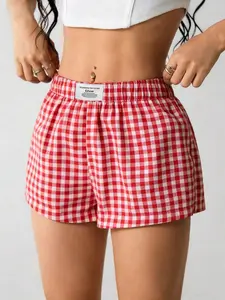 Elastic Waist Plaid Checkered Print Shorts for Men, Comfortable Slim-Fit Casual Wear, Perfect for Spring and Summer Fashion