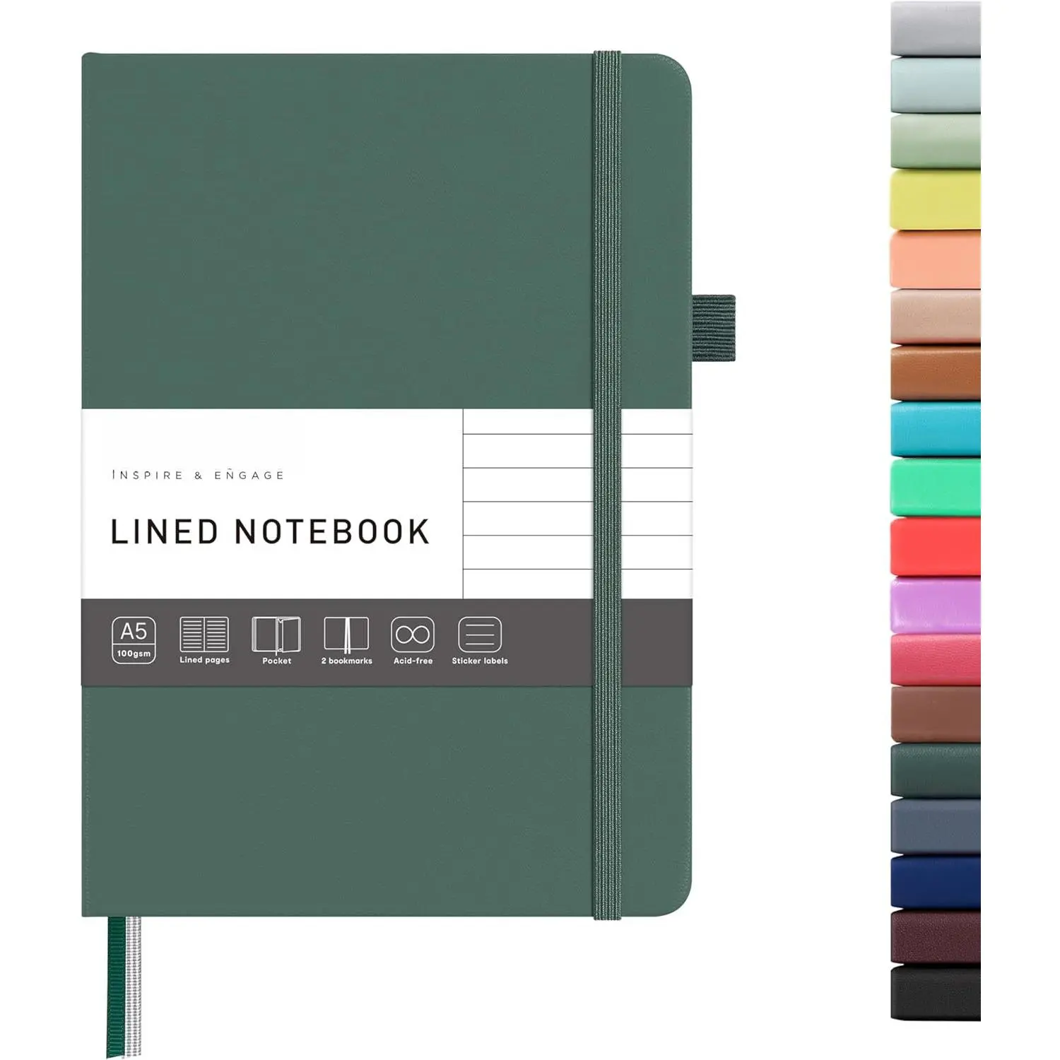Lined Journal Notebook - A5 5.7"x8" College Ruled, 160 Pages, 100gsm Thick Pa, Journaling Notebooks for Writing (Dark Green)