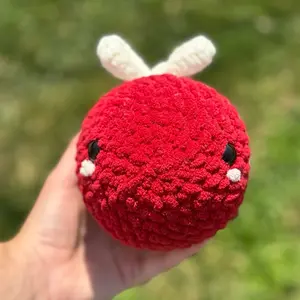 Handmade Crochet Bee with Heart Wings Red Colorful Amigurumi Toy Featuring Adorable Face Design