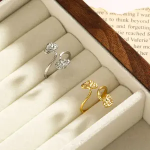 Ganoderma Lucidum Ring, Titanium Steel Finger Ring, Stainless Steel, Women's French gold-plated, Silver, Lotus Leaf Gilding, Niche Design, Retro Temperament