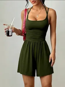 2026 Summer Adjustable Strap Bandeau Jumpsuit, Women's Casual Loose Wide Leg Shorts Romper, Style Fashion