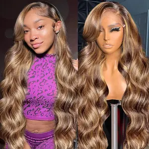【30 Inch Only $99】 Honey Blonde Ombre Lace Front Wig Human Hair 13x6 HD Lace Front Wig 4/27 Highlight Ombre Body Wave Lace Frontal 180 Density Glueless Wigs Pre Plucked with Baby Hair