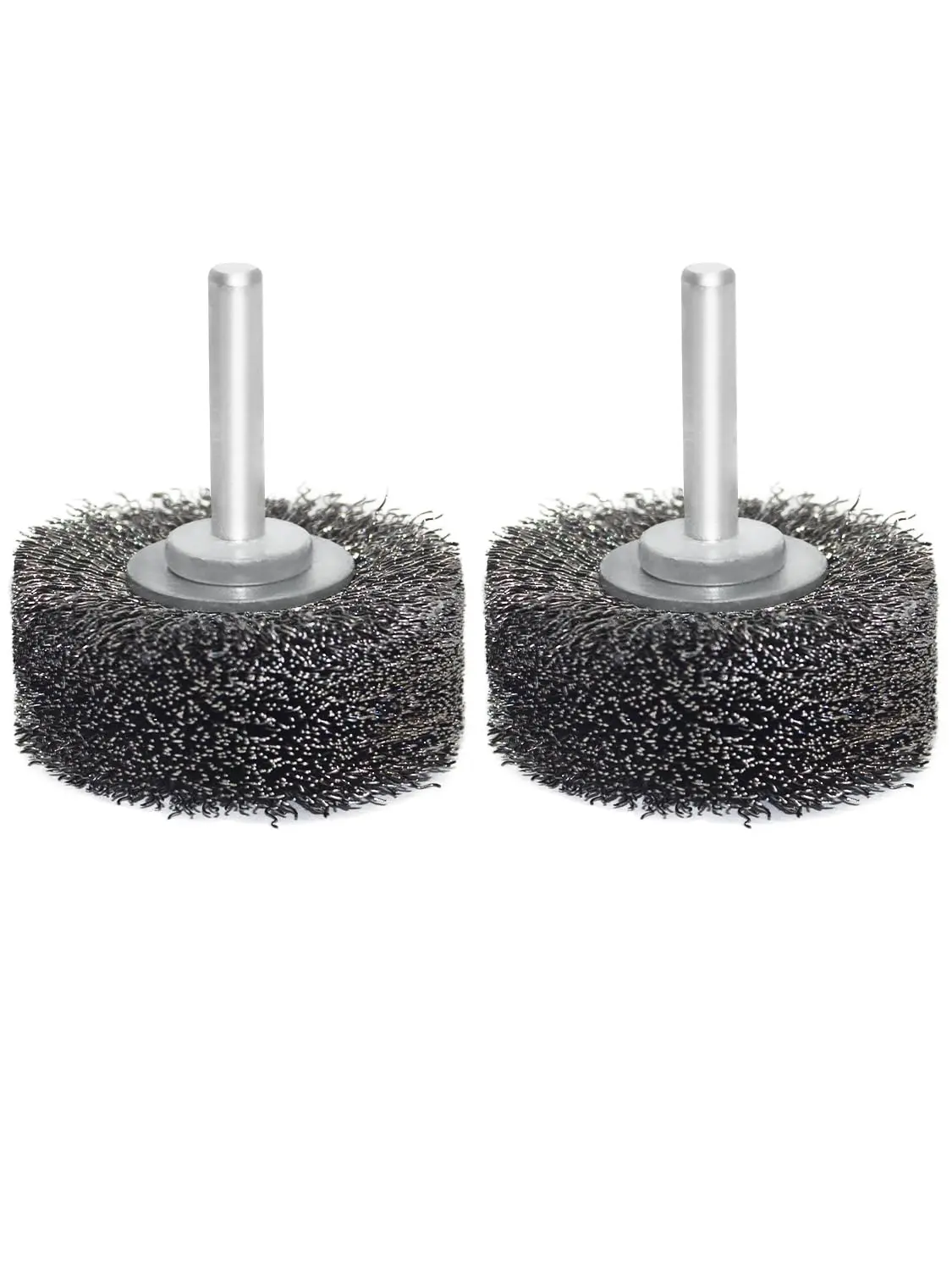 Heavy-Duty Carbon Steel Crimped Wire Wheel Brushes (2-Pack) - 2in x 7/8in, 1/4in Shank Drill Rotary Attachment, Durable Design, Drill Tool Compatibility, Rust & Oxides Removal