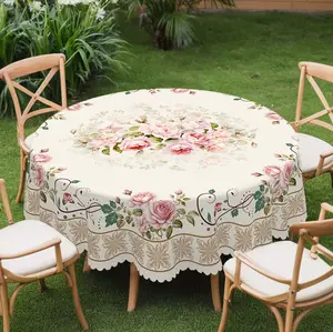 1pc Spring/Summer Romantic Vintage Pink Rose Pattern Round Tablecloth, French Elegant Floral Print Rectangular Tablecloth, Home Kitchen Table Cover, Indoor/Outdoor Use, Home Decoration, Suitable for Mother Day, Wedding, Birthday, Anniversary table  linens