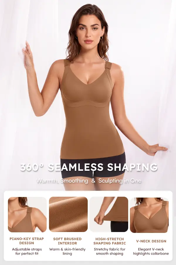 DEANGELMON Women's 3-in-1 Light Fitted Soft Thermal Shapewear Tank Top - Fleece-Lined Basic Everyday Camisole Underwear for Women, Built-in Wireless Bra, Removable Pads, Adjustable Straps, Double-Layer Smoothing Fabric, Belly Binder Thermal Underwear Tops