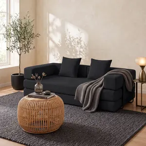 78 Inch Convertible Sofa Bed, 5-in-1 Boneless Sofa Bed, Fold Out Couch, Loveseat Sleeper with Pull Out Bed, Modular Lounge Sofa for Living Room Bedroom (Black) folding seater