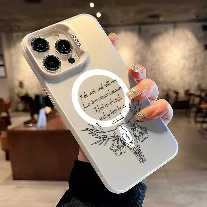 Cow Skull Pattern Magnetic Snap-On Soft Silicone-Resin Cellphone Case Cover for iPhone 11 12 13 14 15 16, Pro Max, XR, XS, Plus Devices, Non-Slip, Anti-Drop, Shockproof Durable PC Protector Casing