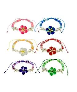 Fimo Flower Coconut Shell Adjustable Bracelet