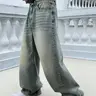 Men's Vintage Washed Denim Jeans, Basic Loose-Fit Wide-Leg Style, Wide Leg Casual, American Streetwear Trendy Look, Cotton Fabric, All Seasons