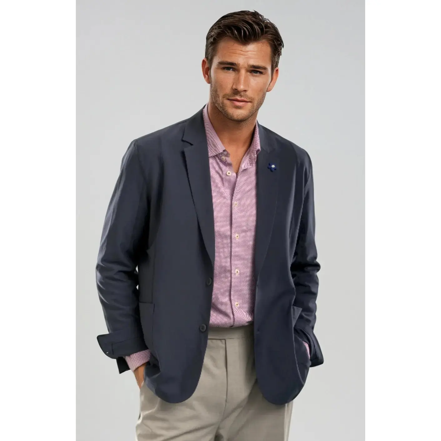Men's Buki Tech Longsleeve Formal Wear Travel Blazer - Navy, Structured Fabric, Functional Pockets