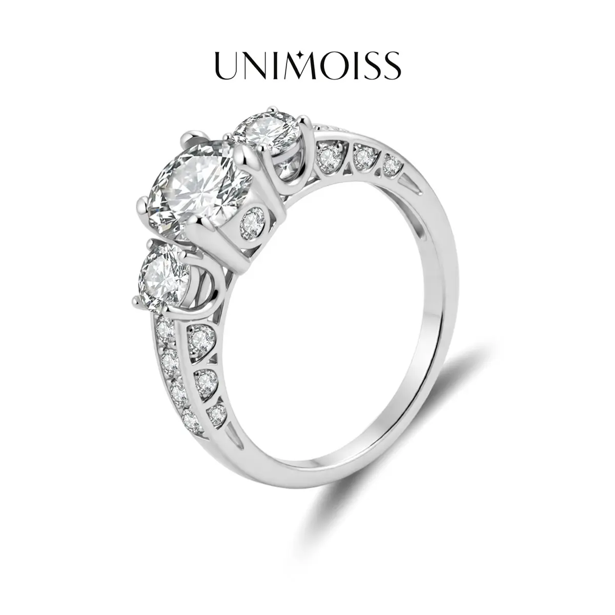 UniMoiss Moissanite 1.98ct Endless Love Three-Stone Ring Silver-Plated Round Cut Birthday Wedding Engagement Anniversary Valentine's Day Birthday Gift Daily Wear