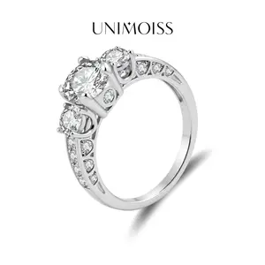 Moissanite 1.98ct Endless Love Three-Stone Ring Round Cut Birthday Wedding Engagement Anniversary Valentine's Day Birthday Gift Daily Wear