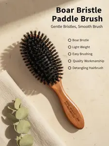 100% boar bristle paddle cushion brush , quality workmanship, light weight, easy brushing by Basic Beauty Paddlebrush Detangling Hairbrush
