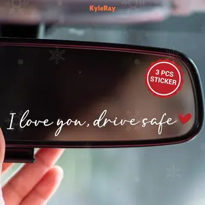 KyleRay 3PCS I Love You Drive Safe Mirror Sticker Car Stickers & Decals Cute Car Accessories for Women Interior Rear View Mirror Decorations Cars Decor Valentines Day Gifts