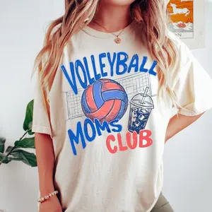 Volleyball Moms Club Comfort Colors® T-Shirt, Gameday Doodle Volleyball Tee, Trendy Women's Volleyball Shirt, Sports Mom Shirt, Game Day Tee