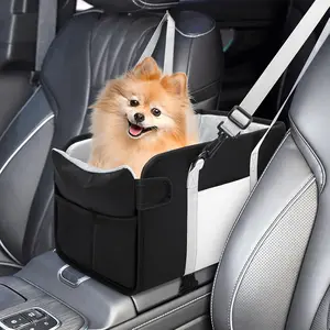 Center Console Dog Booster Seat, Portable Pet Car Seat with Safety Leash & Adjustable Straps, Washable Cushion & Storage Pocket, Travel Seat for Small Dogs