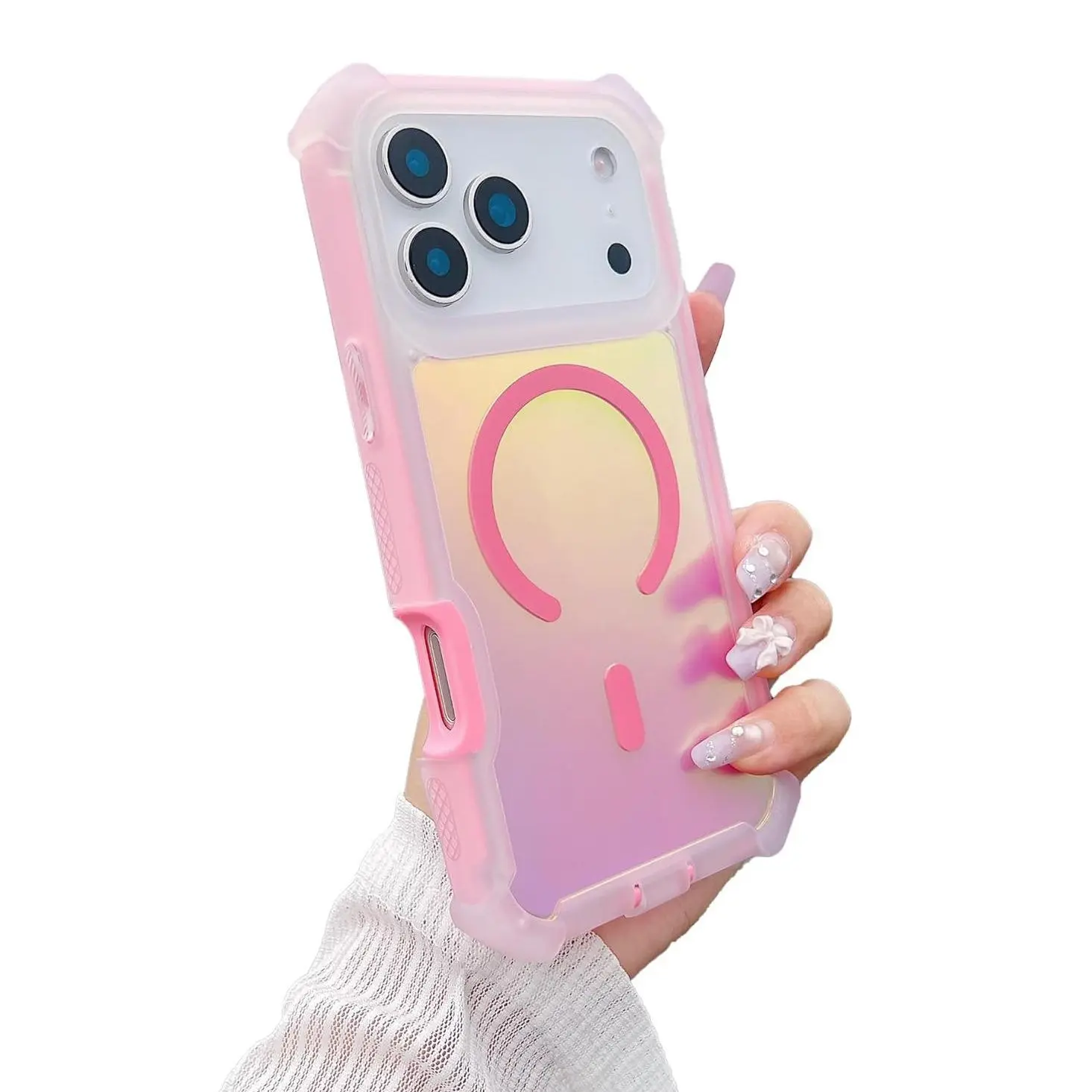 Iridescent Magnetic Case for iPhone 17 Pro Max 16 15 14 13 Pro Max, MagSafe Compatible Gradient Laser Shockproof Bumper Cover, 4-Corner Full Protection Anti-Drop Phone Case