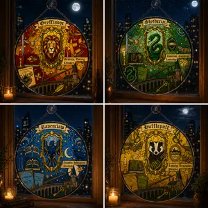 Wizard House Stained Glass Suncatcher Window Hanging Magic School Decor Acrylic Ornament Fantasy Home Decor Gift