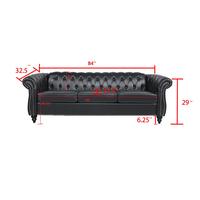 Black PU 3 Seater Tufted Sofa