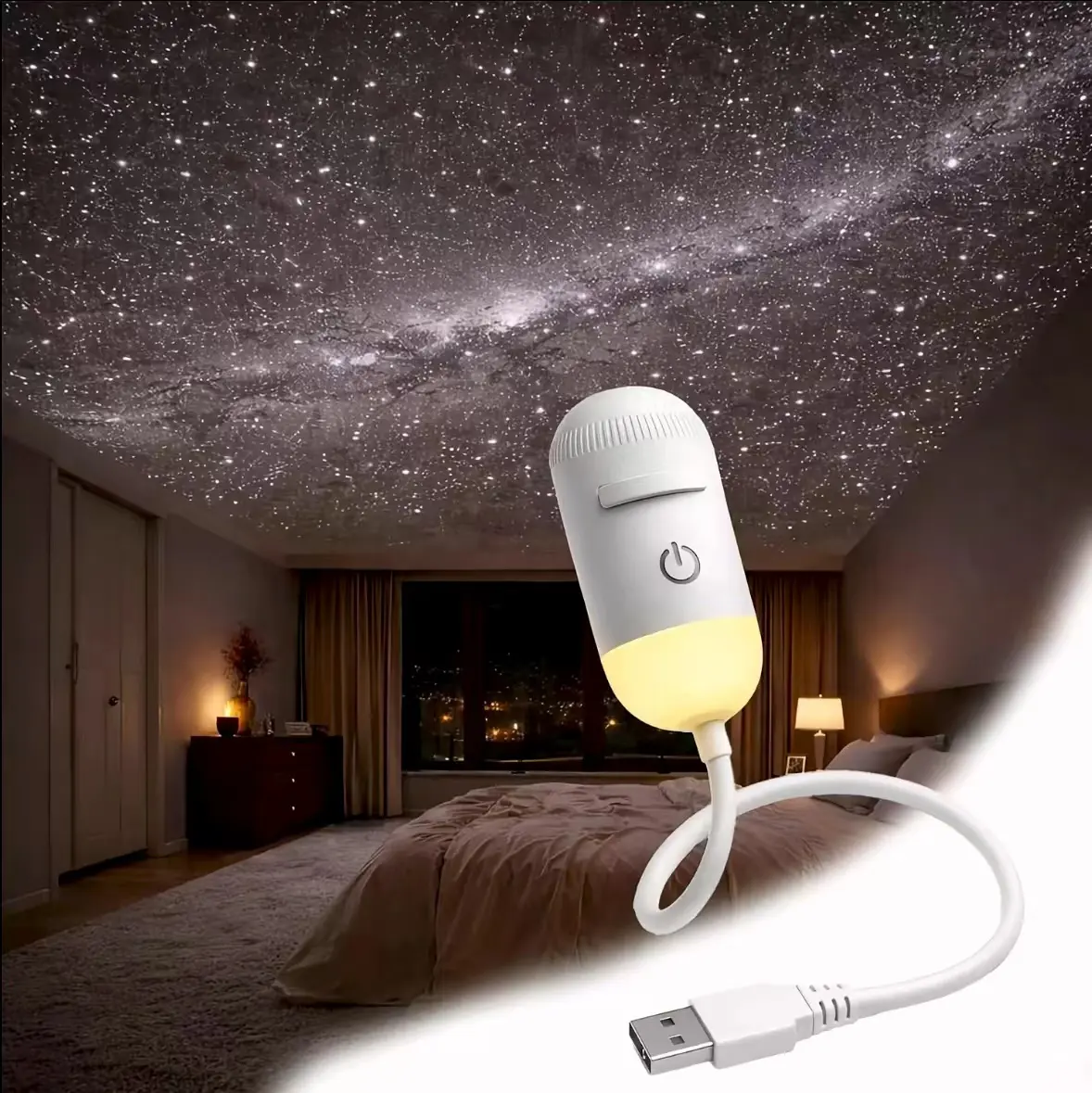 USB Starry Sky Projector Night Light, Flexible Gooseneck Galaxy Ceiling Projector Lamp for Bedroom Home Decor