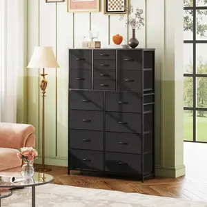 16 Drawer Fabric Dresser for Bedroom, Extra Large Storage Tower with Wood Top & Reinforced Metal Frame, Wide Organizer for Clothes, Blankets & Accessories