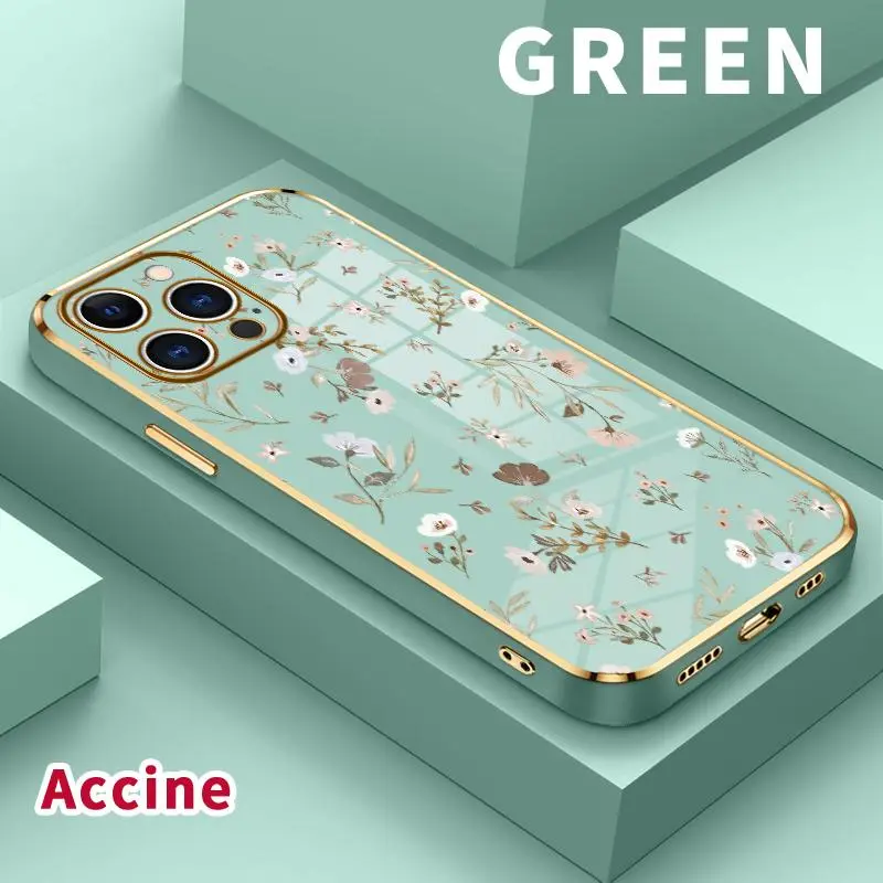Electroplated TPU Smartphone Case for iPhone 11/12/13/14 Plus/15/16/17 Pro Max Air - Floral Whisper Canvas Pattern, Classic Straight Design, Scratch-Resistant Softcase for Handheld Cellphone Devices Protection, Casing
