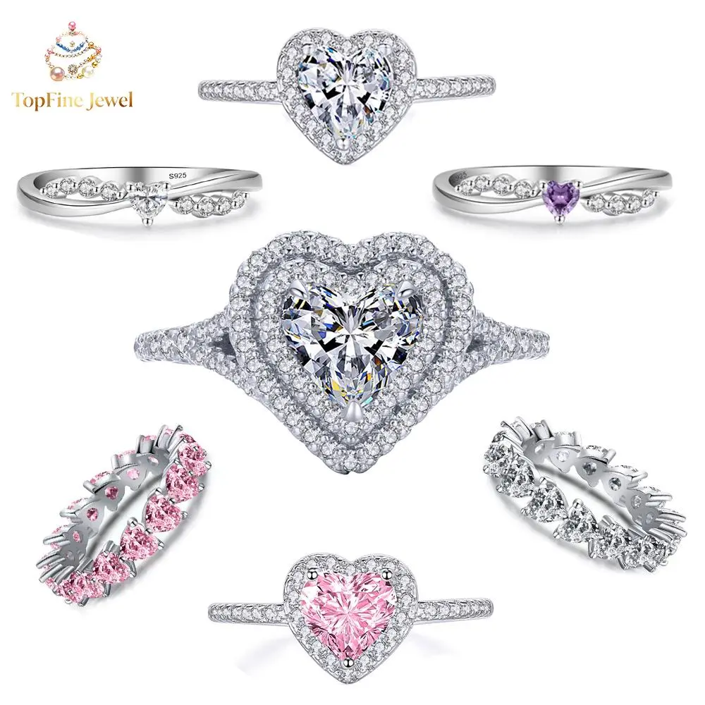 Women's 925 Sterling Silver Double Layer Double Halo Heart Ring with 5A Cubic Zirconia - Anti-Allergic Promiserings, Female Engagement Wedding Band for Daily Wear, Exquisite Gift Box-Included Romantic Jewelry