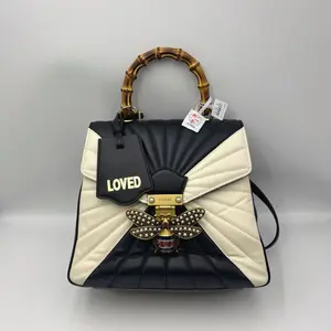 Pre-owned GUCCI h3 Queen Margaret Series Bamboo Handle Bee Handbag 61908