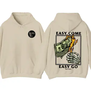 Rest Easy Skeleton Hoodie, Easy Come Easy Go Graphic Pullover, Trendy Streetwear Hoodie, Funny Casual Apparel Gift for Him or Her