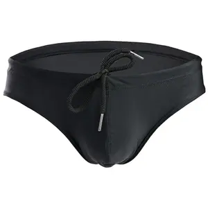 Men's Sexy Solid Swimwear Bikini Briefs, Sport Swimming Briefs, Bathing Suit with Drawstring, Adjustable Size Swimsuit Male Bikini Briefs
