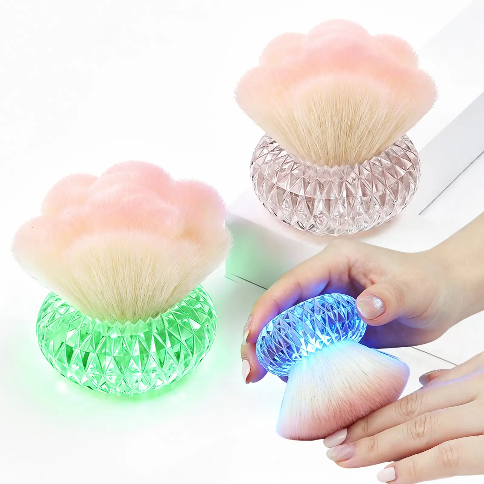 LED Nail Dust Brush with Crystal Handle, Soft Large Powder Brush for Acrylic Nails, Nail Dust Remover Tool, Glowing Nail Cleaning Brush for Manicure, Portable Nail Art Tool