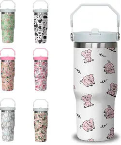 30 oz Cute Pig Tumbler with Handle and Flip Straw, Stainless Steel Insulated Cup with Lid and Straw,Travel Coffee Mug Water Bottle,Christmas Birthday Mothers Day Gifts for Women Animal Lovers