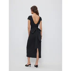 Cider Boat Neck Twist Knotted Mid Rise Backless Straight Maxi Dress