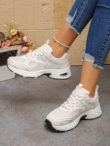 Women's Outdoor Thick Sole Tennis Shoes, Breathable Mesh Sport Casual Sneakers, Contrast Color, Fashion Comfort, Suitable for Outdoor Sports