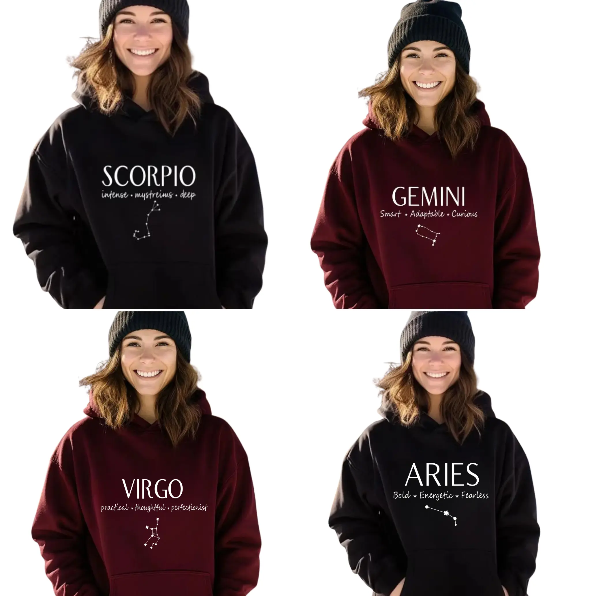 Full 12 Zodiac Hoodie – Astrology Sign Hoodie, Cozy Horoscope Pullover with Bold Graphic Design, Casual Streetwear Gift Idea, women's Hoodie, mama Hoodie, mom Hoodie