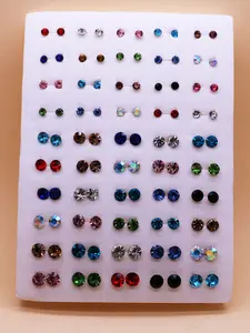 100pcs Colorful Rhinestone Stud Earrings, Hypoallergenic Plastic Resin, Back Clasp, Ideal for Sensitive Ears, Party Gift