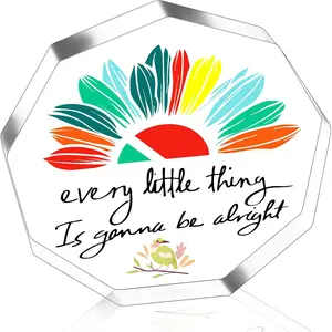 Every Little Thing Is Gonna Be Alright Spring Home Decor Acrylic Bird Sign Knick Knacks for Shelves, Acrylic square Plaque desk decoration