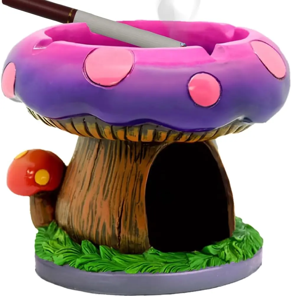 Fantastical Mushroom House Ashtrays with Storage-Cool Ash tray for Weed Smokers and Bong Users with Smoking Accessories Collection Home and Office Desktop Decor (Mushroom Ash tray)