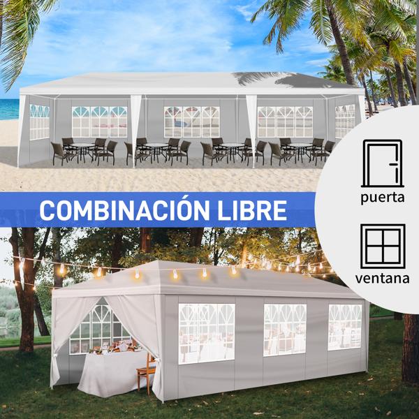 10x30 Party Tent with Removable Sidewalls for Outdoor Events | Waterproof PE Canopy with Mesh Windows, 2 Zippered Doors, Rust-Resistant White Steel Frame for Weddings, Parties & BBQs  10'x30' Outdoor Party Tent with 8 Removable Sidewalls